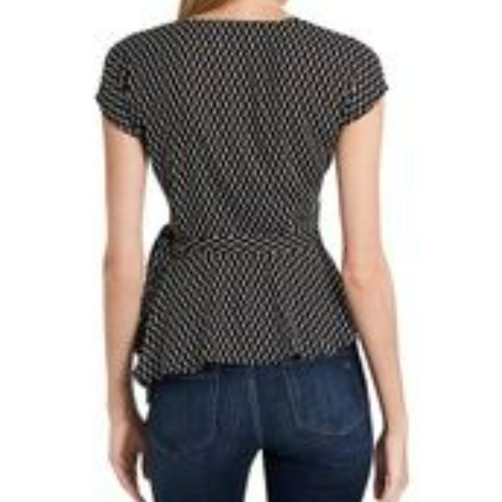Vince Camuto Cap Sleeve Asymmetrical Wrap Blouse Geometric Print Sz S - Like New - Picture 2 of 11